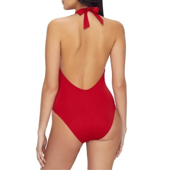 NWT Kenneth Cole Red Tummy  Toner Cut Out One Piece Swimsuit Size XL Slimming - Picture 3 of 9